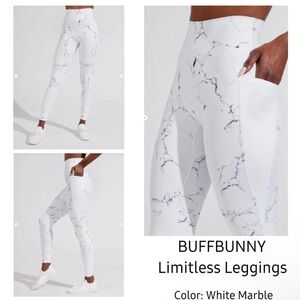 BuffBunny White Marble Full Length Leggings High-Waisted NIP/NEW